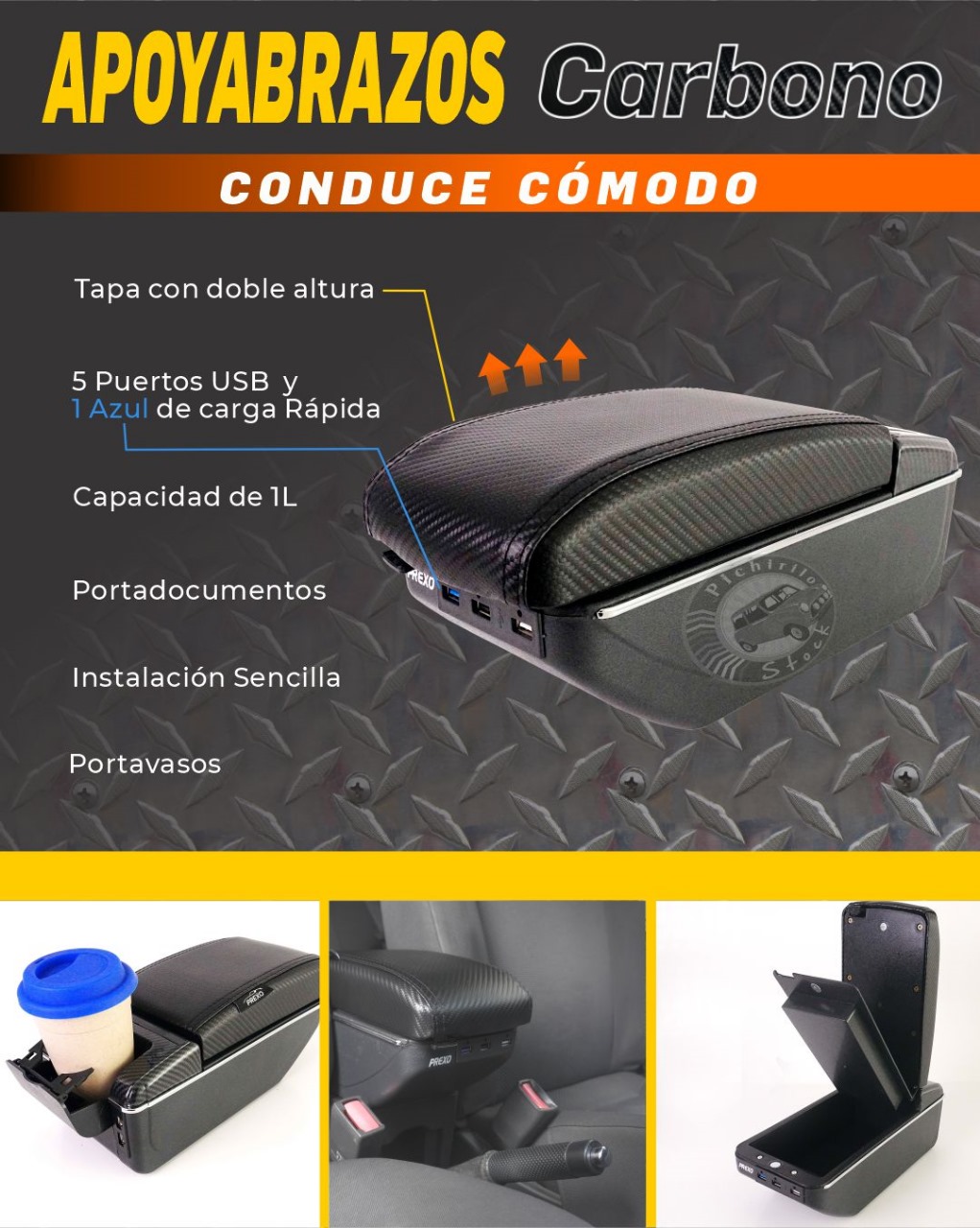 Apoyabrazos Carbono, diseñada para brindarte máxima comodidad y funcionalidad avanzada en cada trayecto.