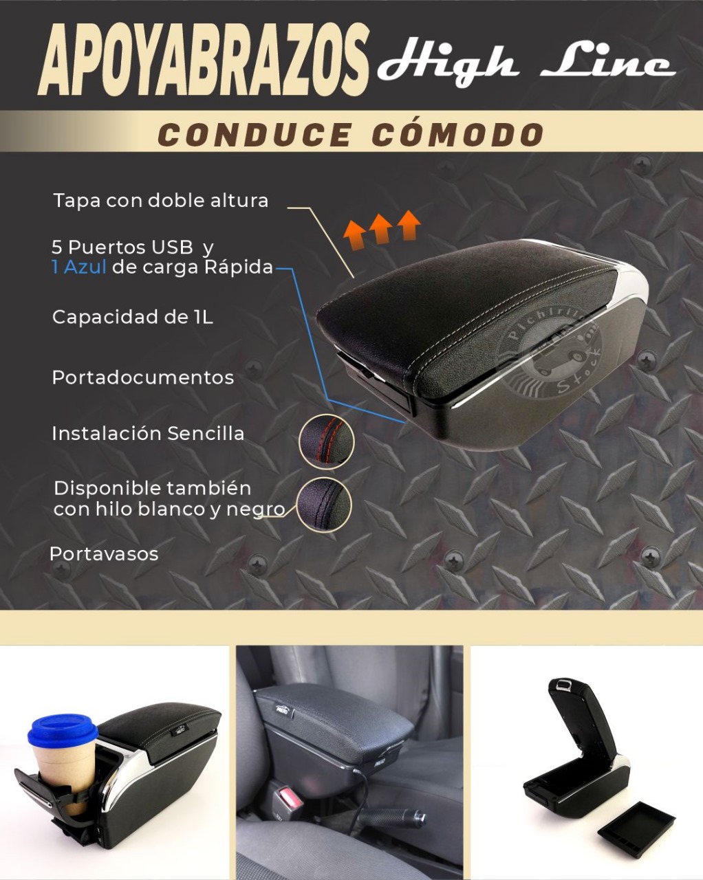 Si buscas mejorar la comodidad y funcionalidad de tu vehículo sin sacrificar el diseño, nuestro apoyabrazos High Line es la opción perfecta. 